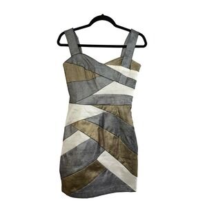 JESSICA MCCLINTOCK Platinum Bronze Cross Back Metallic Stretch Mini Dress 6 NWT